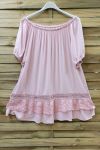 LARGE SIZE TUNIC NECKLINE ELASTIQUEE LACE 0647 PINK