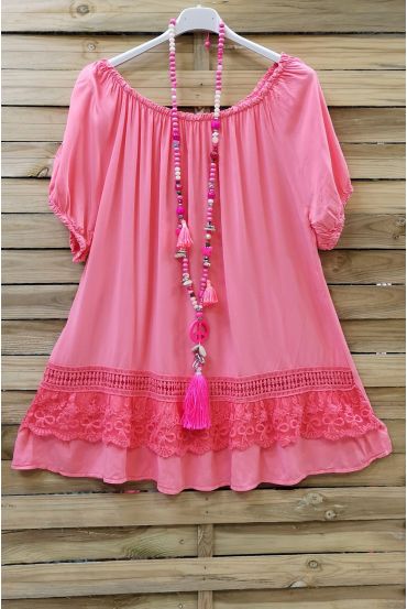 LARGE SIZE TUNIC NECKLINE ELASTIQUEE LACE 0647 CORAL