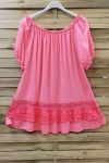 LARGE SIZE TUNIC NECKLINE ELASTIQUEE LACE 0647 CORAL