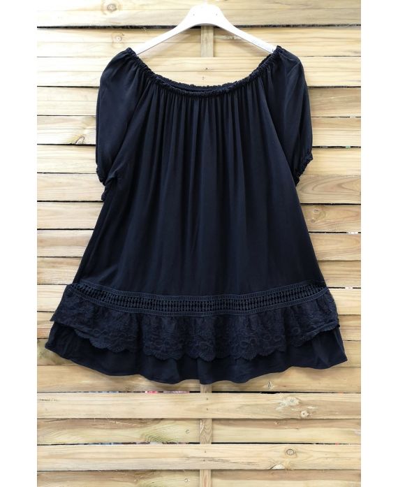 LARGE SIZE TUNIC NECKLINE ELASTIQUEE LACE 0647 BLACK