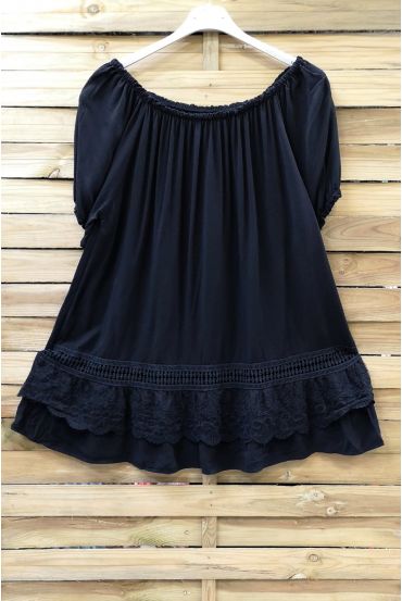 LARGE SIZE TUNIC NECKLINE ELASTIQUEE LACE 0647 BLACK