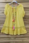 LARGE SIZE TUNIC NECKLINE ELASTIQUEE LACE 0647 YELLOW