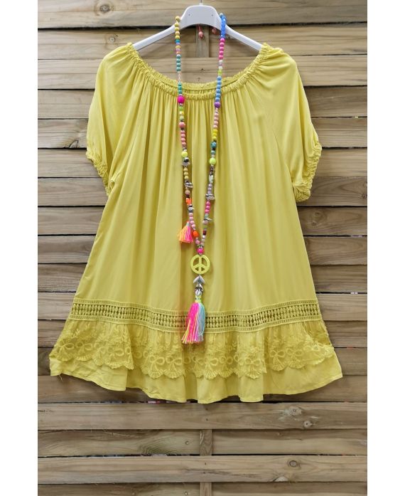 LARGE SIZE TUNIC NECKLINE ELASTIQUEE LACE 0647 YELLOW