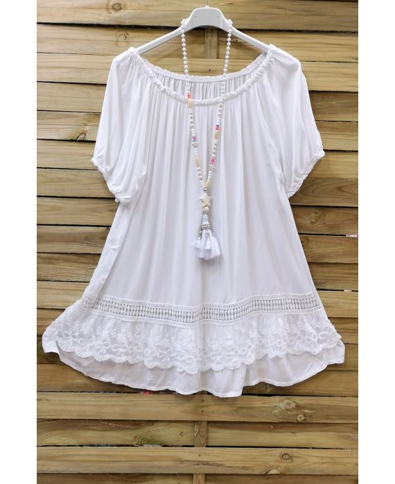 LARGE SIZE TUNIC NECKLINE ELASTIQUEE LACE 0647 WHITE