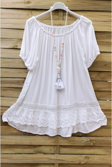 LARGE SIZE TUNIC NECKLINE ELASTIQUEE LACE 0647 WHITE