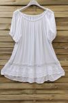 LARGE SIZE TUNIC NECKLINE ELASTIQUEE LACE 0647 WHITE