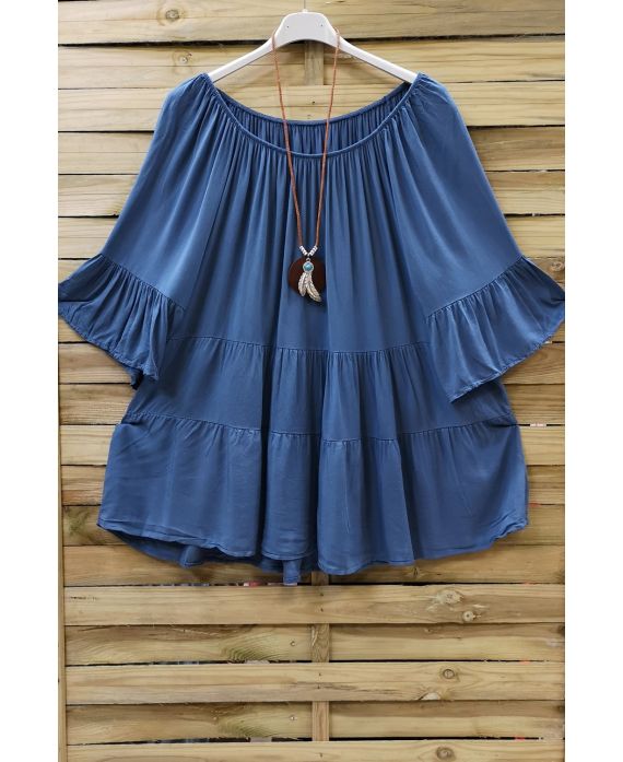 GRANDE TAILLE TUNIQUE BOHEME + COLLIER 0648 BLEU