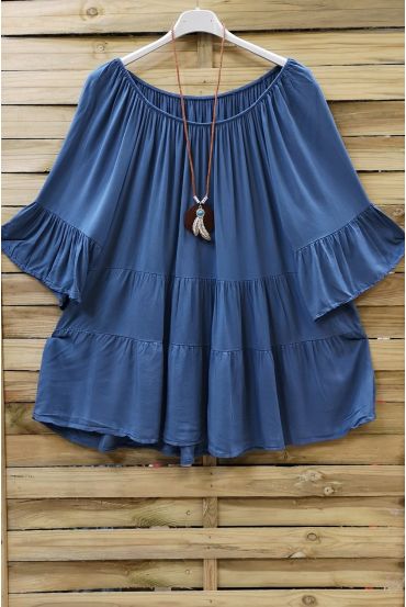 LARGE SIZE TUNIC BOHEME + NECKLACE 0648 BLUE