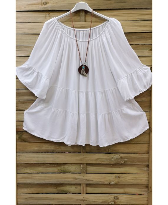 GRANDE TAILLE TUNIQUE BOHEME + COLLIER 0648 BLANC