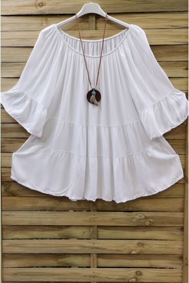 GRANDE TAILLE TUNIQUE BOHEME + COLLIER 0648 BLANC