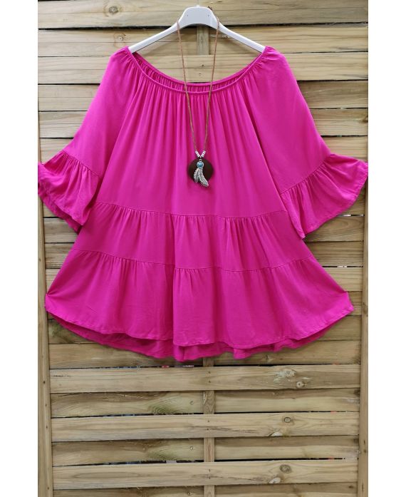 GRANDE TAILLE TUNIQUE BOHEME + COLLIER 0648 FUSHIA