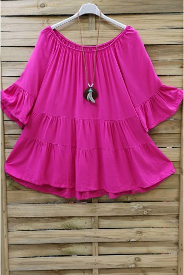 LARGE SIZE TUNIC BOHEME + NECKLACE 0648 FUSHIA