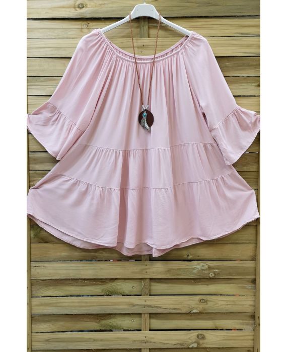 LARGE SIZE TUNIC BOHEME + NECKLACE 0648 PINK