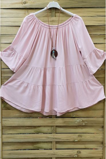 LARGE SIZE TUNIC BOHEME + NECKLACE 0648 PINK