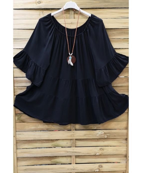 LARGE SIZE TUNIC BOHEME + NECKLACE 0648 BLACK