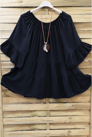 LARGE SIZE TUNIC BOHEME + NECKLACE 0648 BLACK