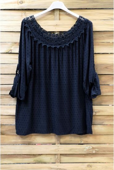 LARGE SIZE TUNIC NECKLINE LACE 0650 BLACK