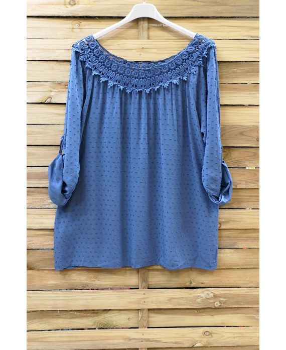 LARGE SIZE TUNIC NECKLINE LACE 0650 BLUE