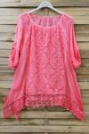 LARGE SIZE TUNIC TOP LACE 0660 CORAL