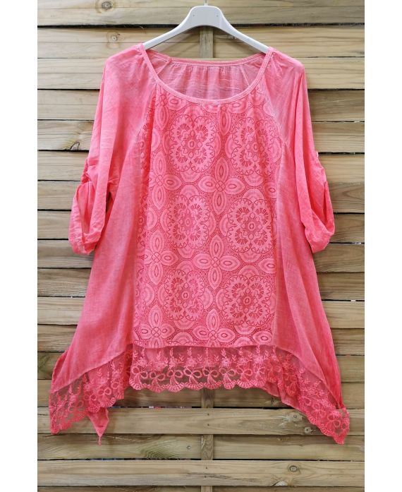 LARGE SIZE TUNIC TOP LACE 0660 CORAL