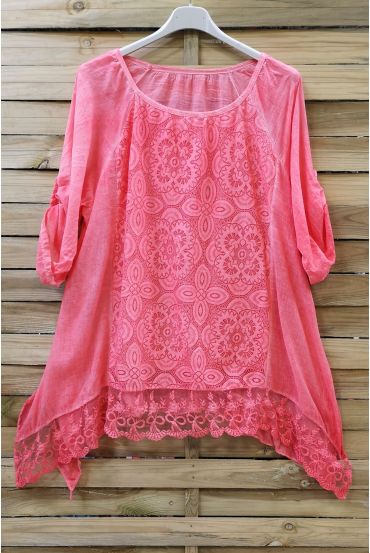 LARGE SIZE TUNIC TOP LACE 0660 CORAL