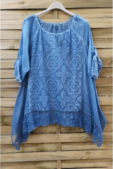 LARGE SIZE TUNIC TOP LACE 0660 BLUE