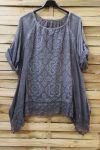 LARGE SIZE TUNIC TOP LACE 0660 GREY