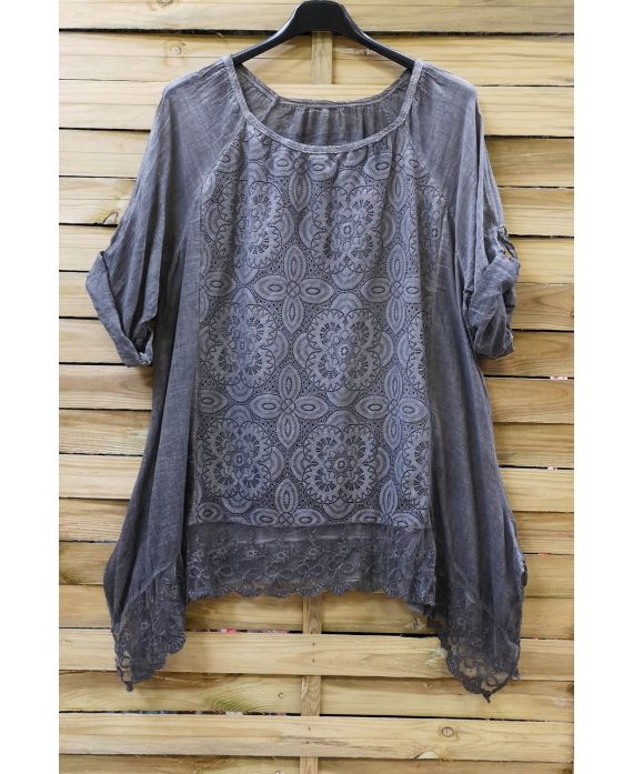 LARGE SIZE TUNIC TOP LACE 0660 GREY