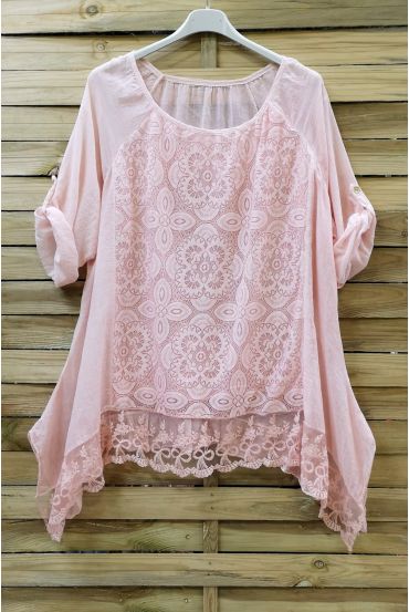 LARGE SIZE TUNIC TOP LACE 0660 PINK