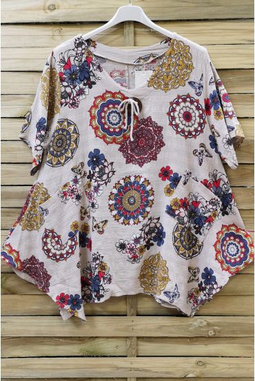 TUNIC LOOSE PRINTS ETHNIC 0659 BEIGE