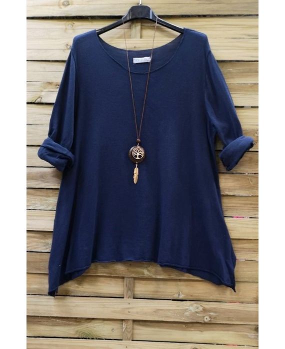 TUNIC LOOSE + NECKLACE 0593 NAVY BLUE