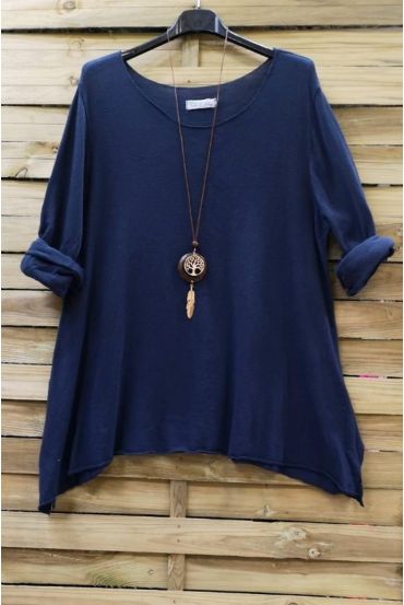 TUNIC LOOSE + NECKLACE 0593 NAVY BLUE