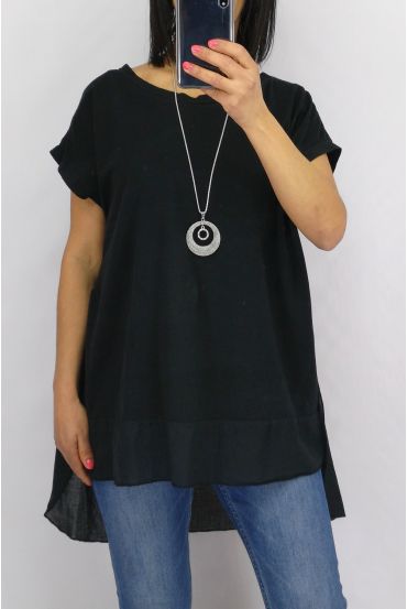 TUNIC BI-MATTER + NECKLACE 0651 BLACK