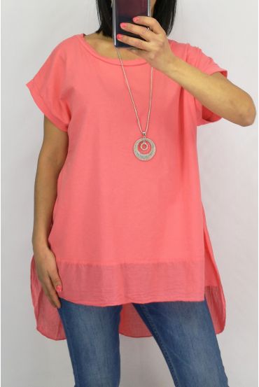 TUNIC BI-MATTER + NECKLACE 0651 CORAL