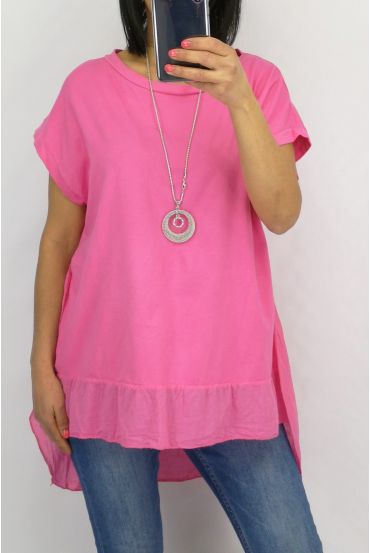 TUNIC BI-MATTER + NECKLACE 0651 FUSHIA