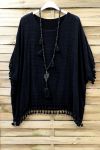 TUNIC OVERSIZE HAS FRINGES 0671 BLACK