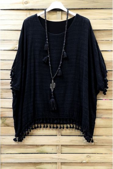 TÚNICA OVERSIZE HA FLECOS 0671 NEGRO