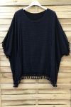 TUNIC OVERSIZE HAS FRINGES 0671 BLACK