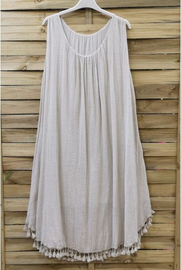 ROBE AMPLE A FRANGES 0674 BEIGE