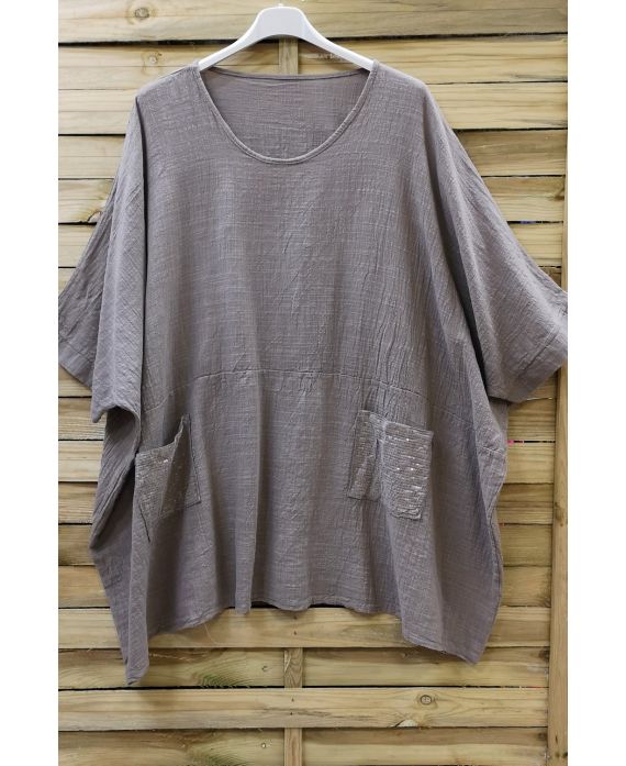 LARGE SIZE TUNIC SEQUINS 0672 TAUPE