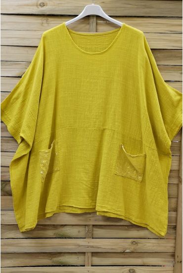 LARGE SIZE TUNIC SEQUINS 0672 YELLOW