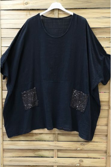 LARGE SIZE TUNIC SEQUINS 0672 BLACK