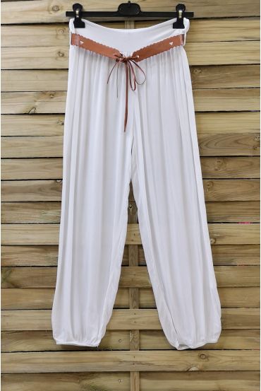 LOT 2 X PANTALONS + CEINTURE 0690 BLANC