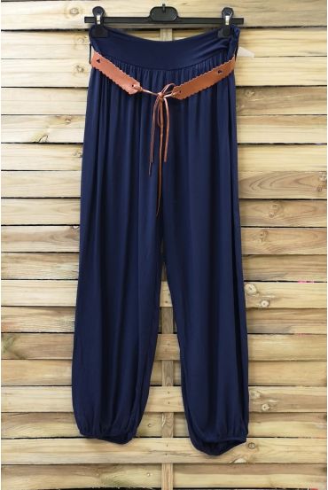 LOT 2 X PANTALONS + CEINTURE 0690 BLEU MARINE