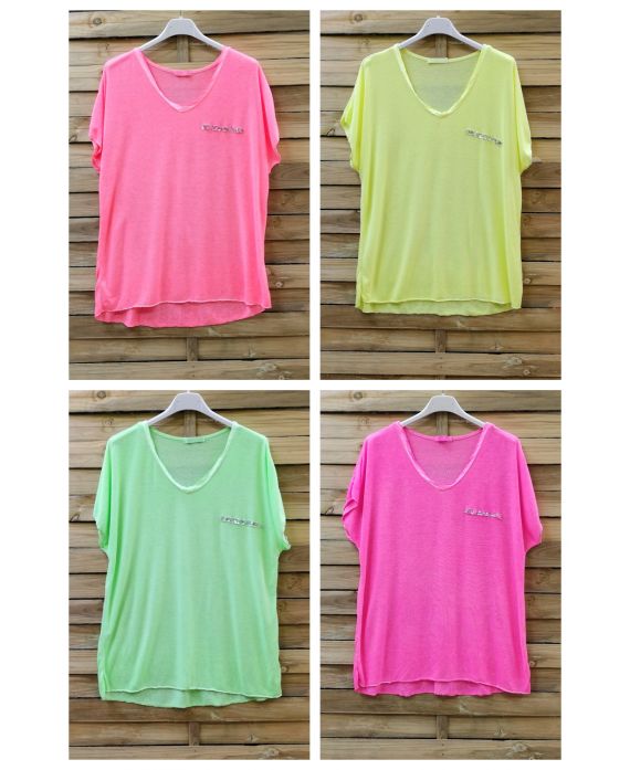 LOT 4 T-SHIRTS FLUO PAILLETTES 0663