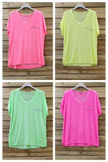 LOT 4 T-SHIRTS FLUO PAILLETTES 0663