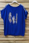 T-SHIRT FLOCKING FEATHERED SHOULDERS FANTASY 0664 ROYAL BLUE