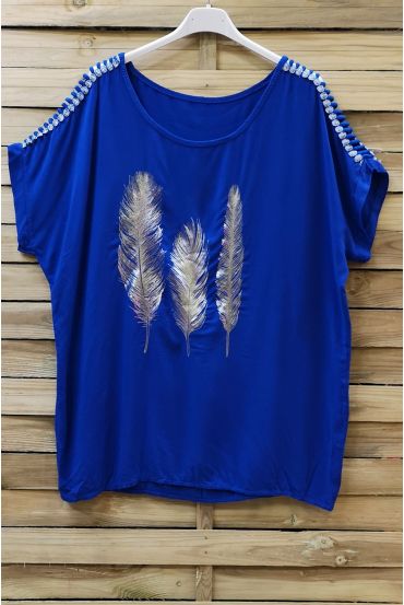 T-SHIRT BEFLOCKUNG FEDERN, DIE SCHULTERN FANTASIE 0664 ROYAL BLAU