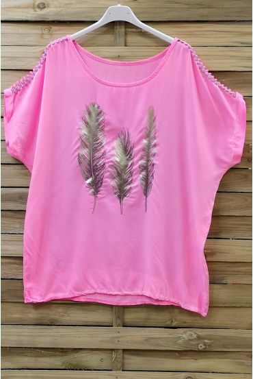 T-SHIRT BEFLOCKUNG FEDERN, DIE SCHULTERN FANTASIE 0664 NEON PINK