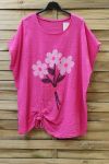 LARGE SIZE T-SHIRT FLOWERS, 0700 FUCHSIA